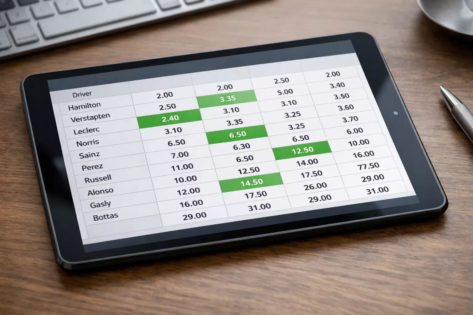 Tablet zeigt Vergleich verschiedener Wettanbieter-Quoten