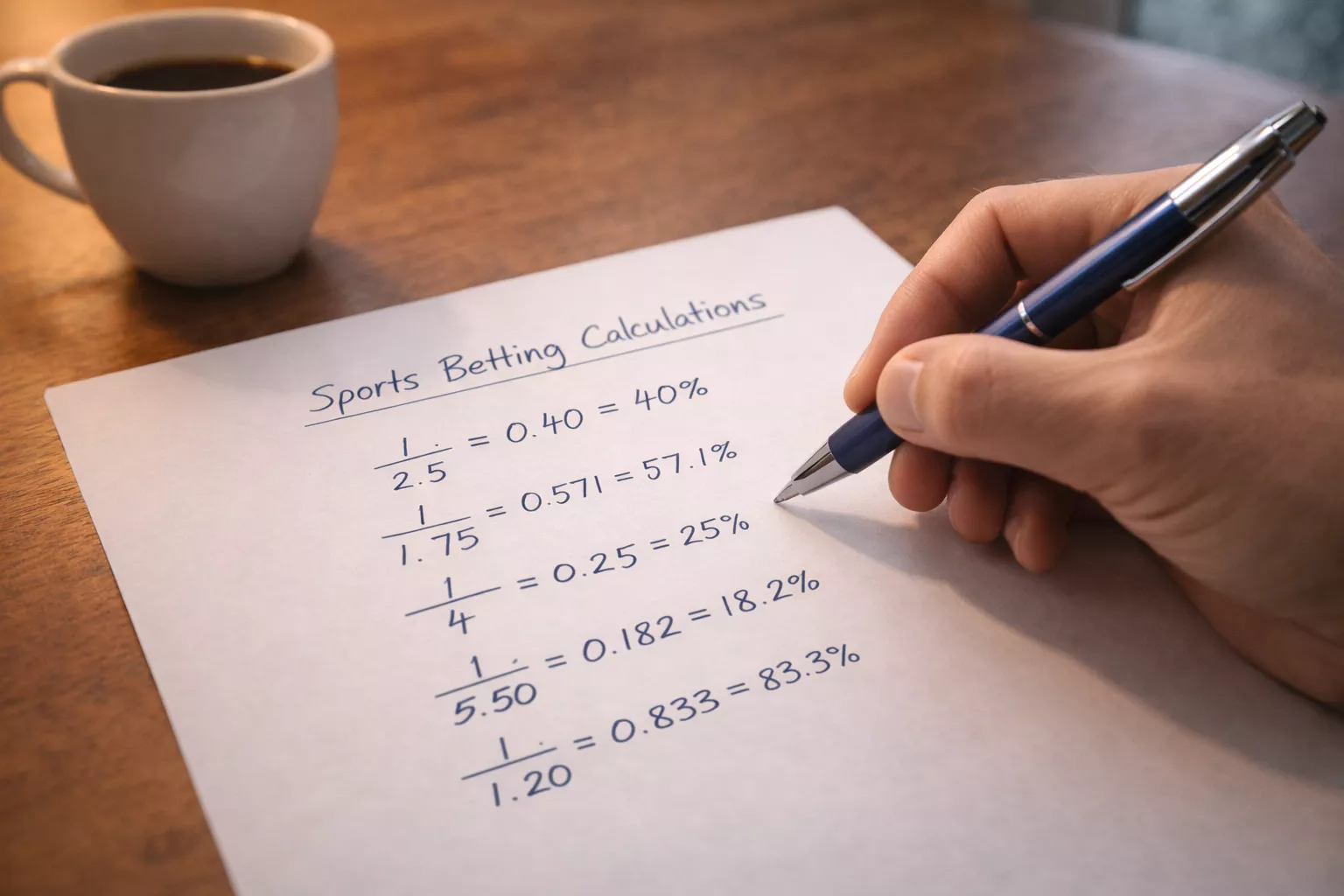Hand notiert Wettquoten-Berechnungen auf Papier