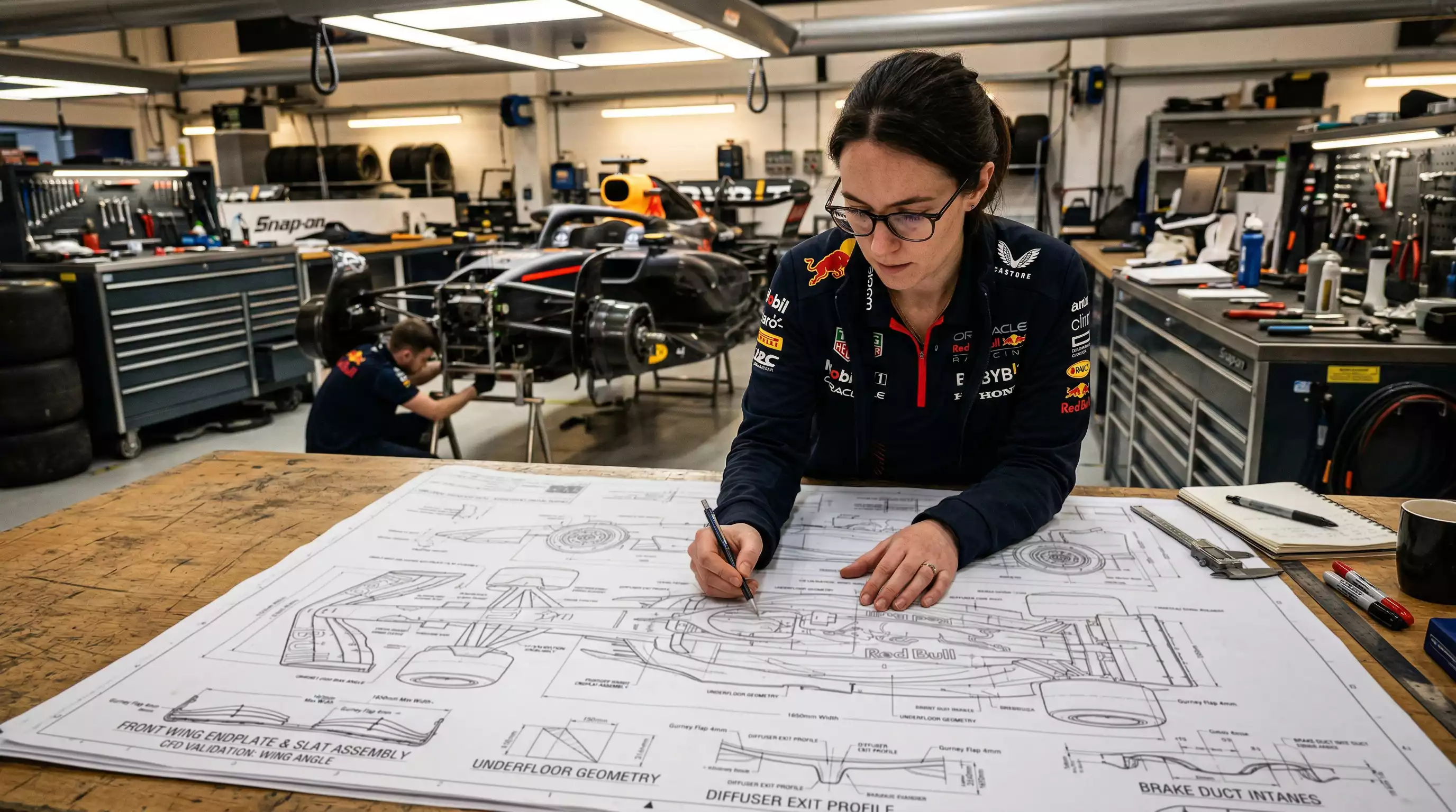 Technische Zeichnung eines Formel-1-Boliden – neues Reglement 2026 und Auswirkungen auf Wetten