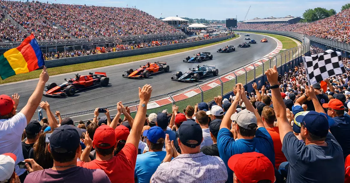 Formel-1-Rennen mit Zuschauern auf vollen Tribünen