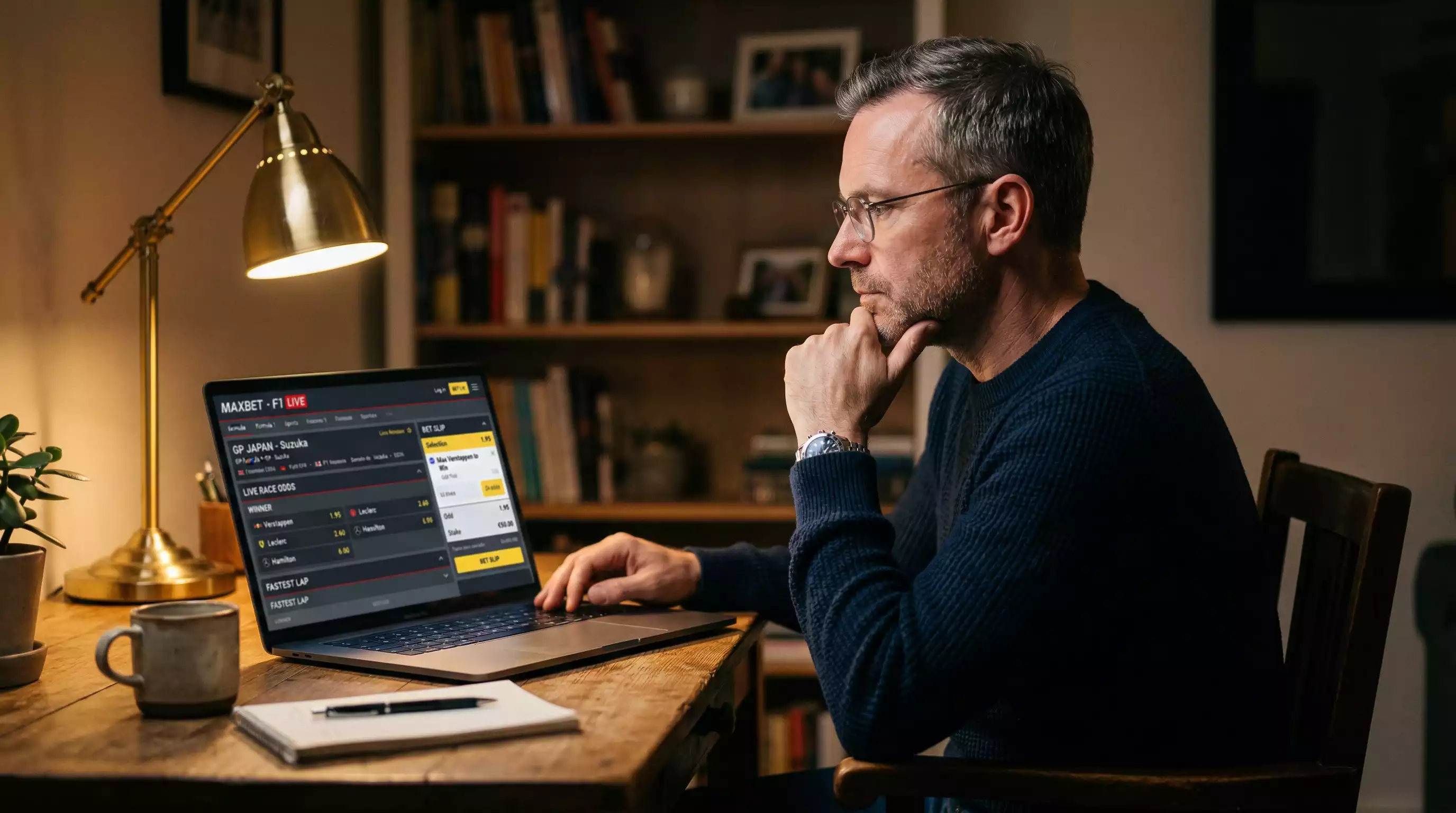 Nachdenkliche Person vor einem Laptop – Emotionskontrolle und Psychologie beim F1-Wetten